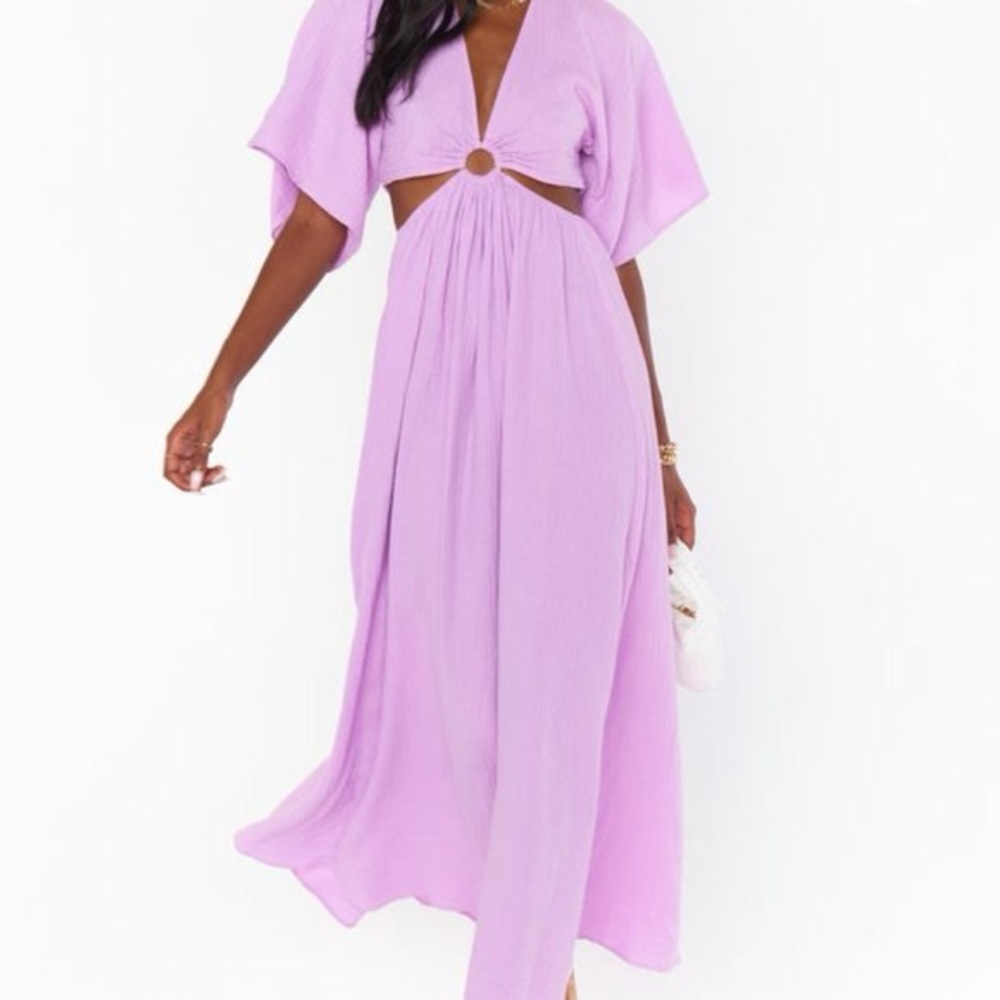 show me your mumu dana cut out lilac maxi dress